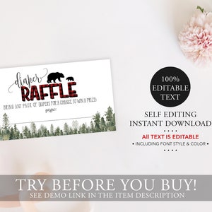 Lumberjack Baby Shower Diaper Raffle Ticket Template, Plaid Wilderness ...