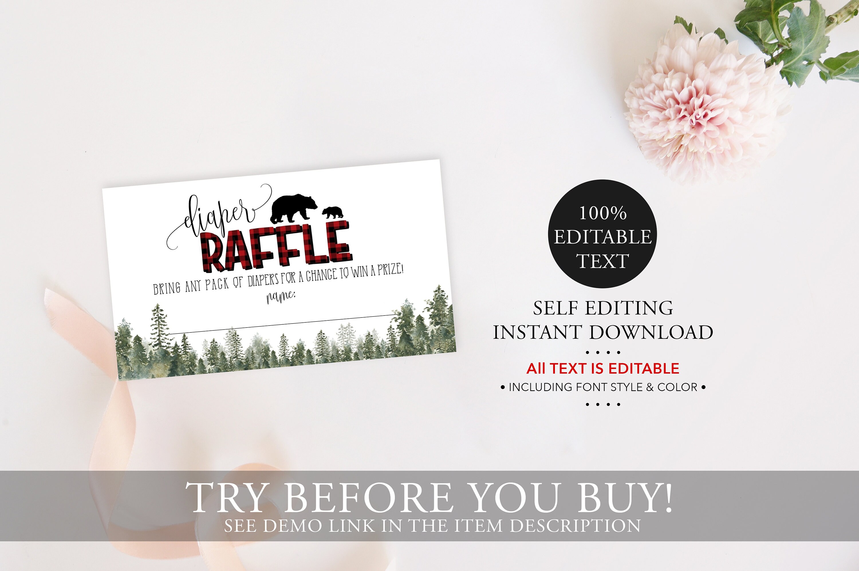 Lumberjack Baby Shower Diaper Raffle Ticket Template Plaid - Etsy