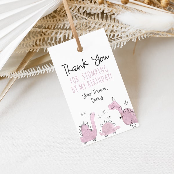 Thank You Favor Tag Printable,Dinosaur Girl Birthday Party,Three Rex Thanks For Stomping By Printable,Prehistoric Birthday Party Decor, a65