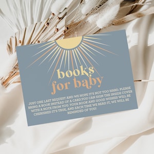 Editierbare Bücher Für Baby Sunshine Baby Shower Einlegekarte, Boho Sun Ein kleiner Sonnenstrahl, Retro Boho Hier kommt die Sonne Blau gelb a88