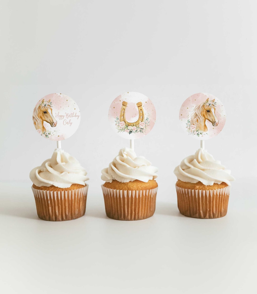 Horse Cupcake Topper Printable Template, Saddle up Watercolor Cowgirl ...