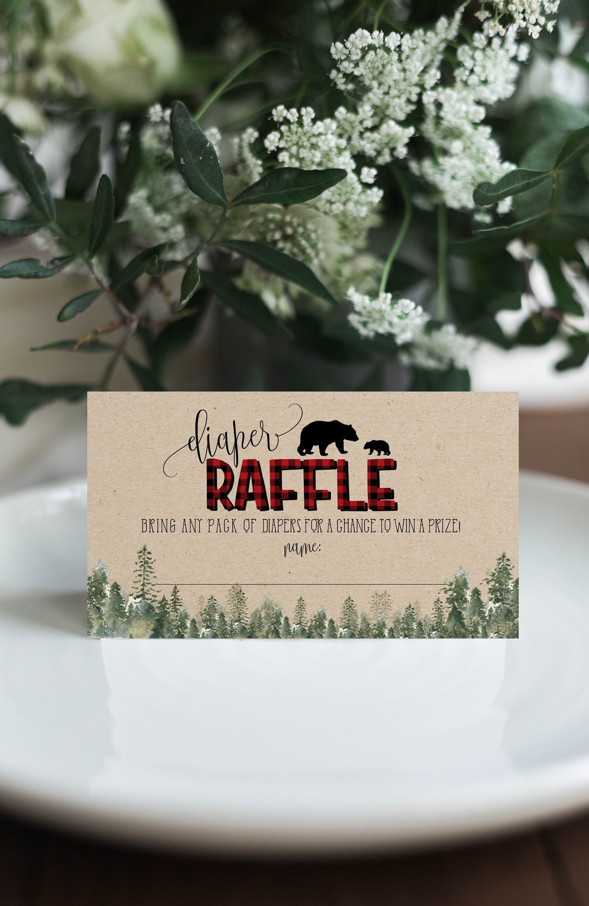 Lumberjack Diaper Raffle Ticket Template Wilderness Bear Baby - Etsy