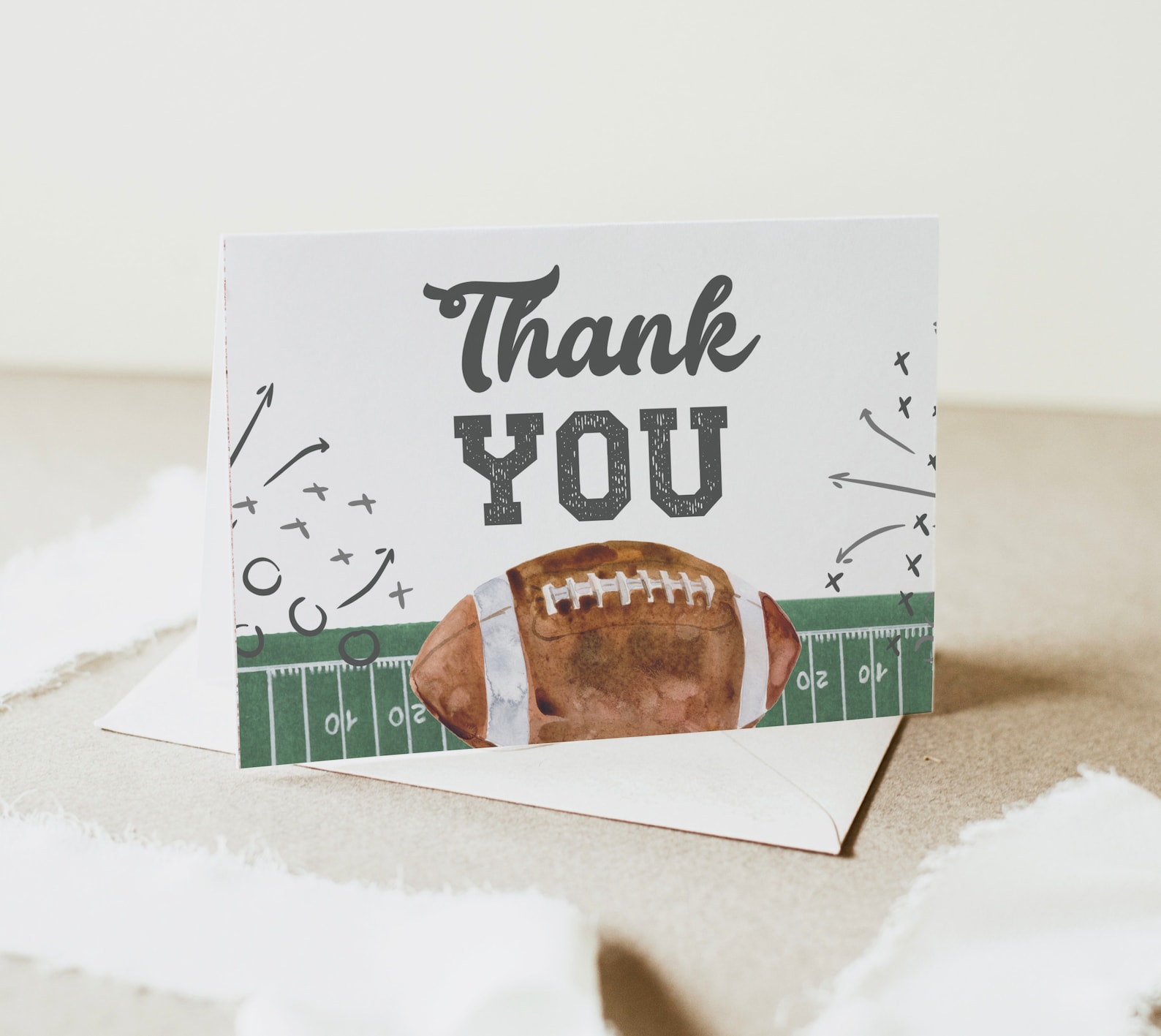 Folded Thank You Card Printablefootball Birthday Thank You - Etsy