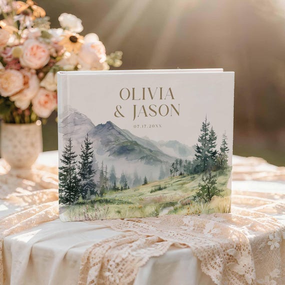 Personalized Mountain Wedding Guest Book, Printed and Shipped Keepsake, HS02