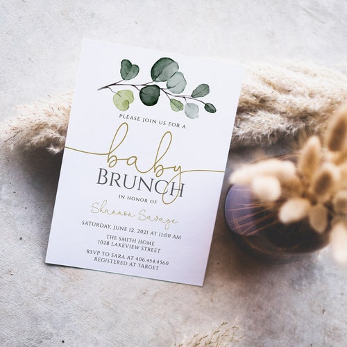 Baby Boy Shower Brunch Invitation Printable Greenery Etsy