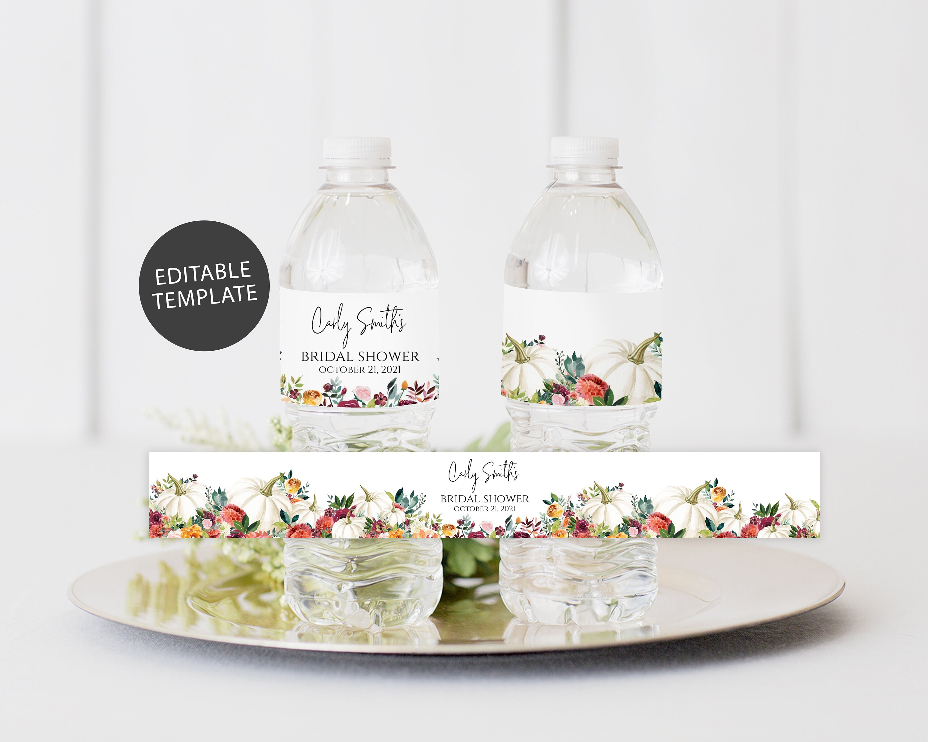 Fall Water Bottle Label Template Autumn Bridal Shower - Etsy