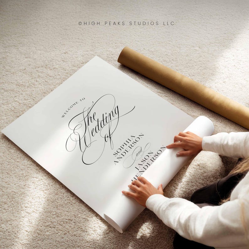 Script Wedding Welcome Sign, Minimalist Elegant Calligraphy (Frosted Acrylic, Poster, Foam Board) mo01 Poster Paper