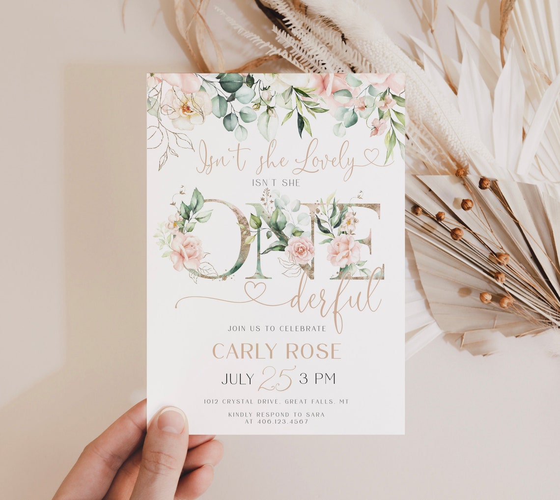 First Birthday Invitation Girl Baby Girl Birthday Invite Etsy