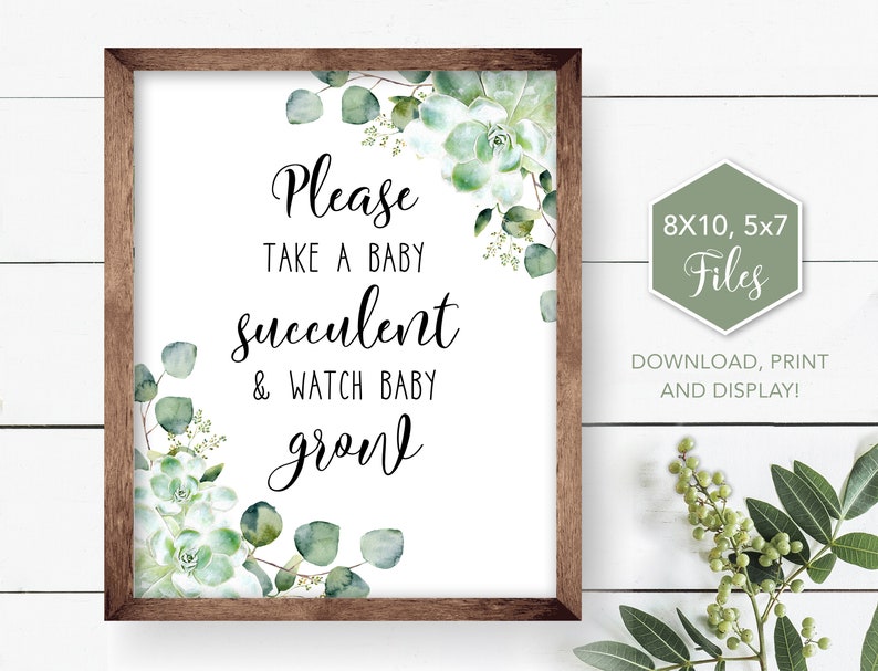 Succulent Baby Shower Favor Printable Sign Free