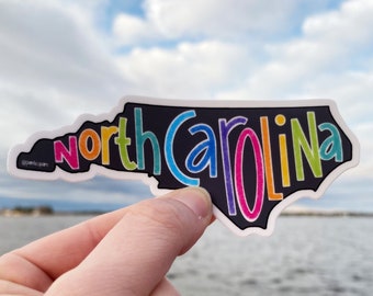 Rainbow North Carolina Vinyl Sticker, Hand Lettered Water Bottle Laptop Car Decal (small)