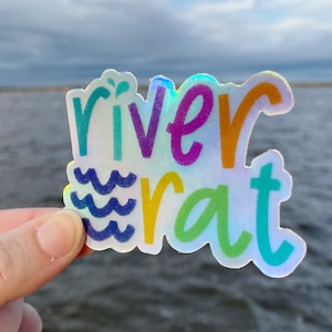 River Rat Vinyl Holographic Sticker, Hand Lettered Water Bottle Laptop Car Decal