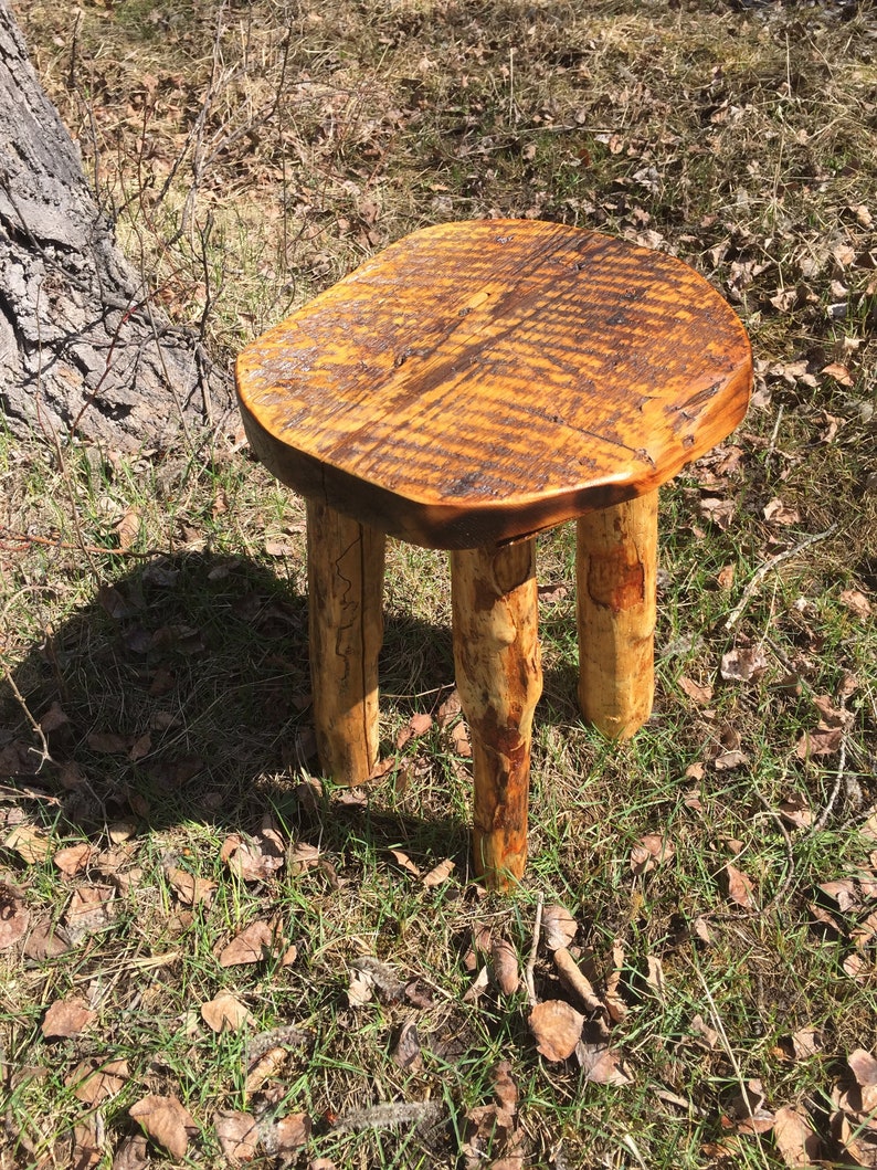 Rustic Barnwood Natural Log Leg Stool Side Table