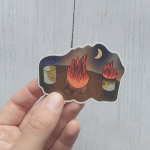 Funny camping marshmallow sticker, outdoorsy sticker for guys, camper gift, roasting marshmallows sticker, outdoor lover sticker, campfire