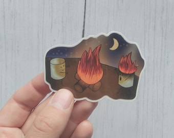 Funny camping marshmallow sticker, bumper sticker for guys, camper gift, roasting marshmallows sticker, outdoor lover sticker, campfire