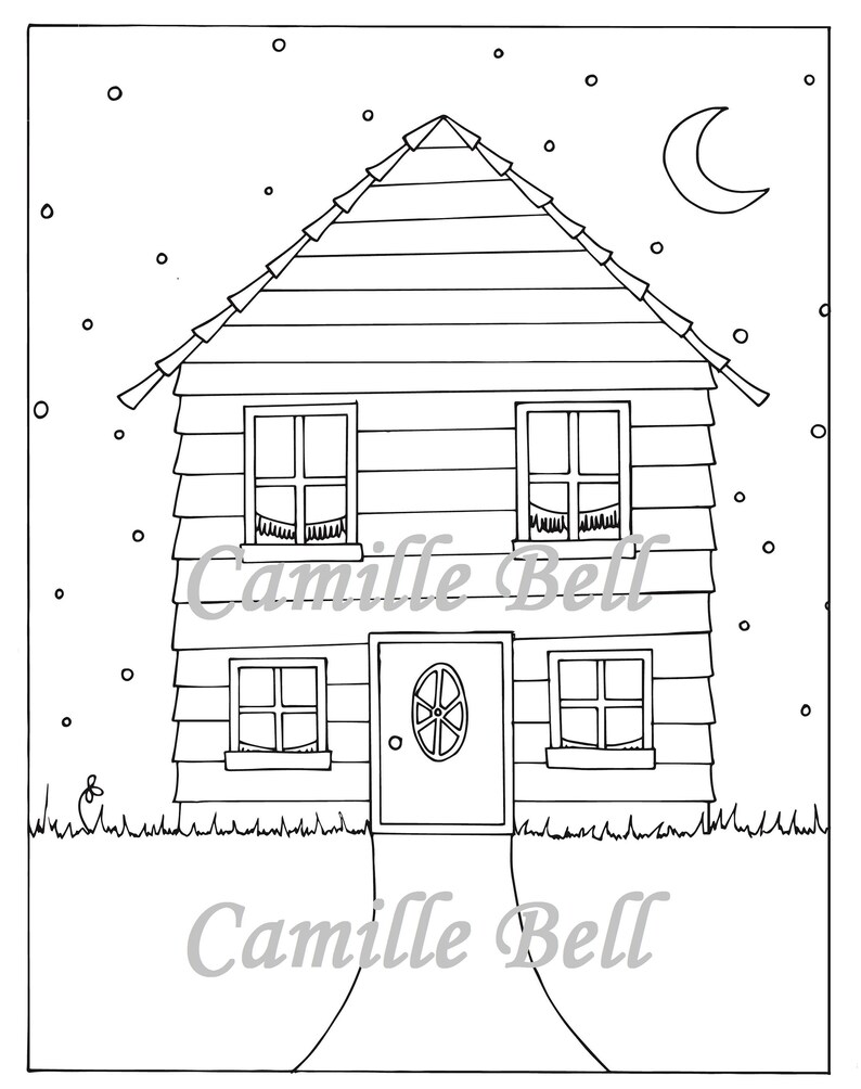 Cute House Coloring Page Adult Coloring Page Download Cute | Etsy