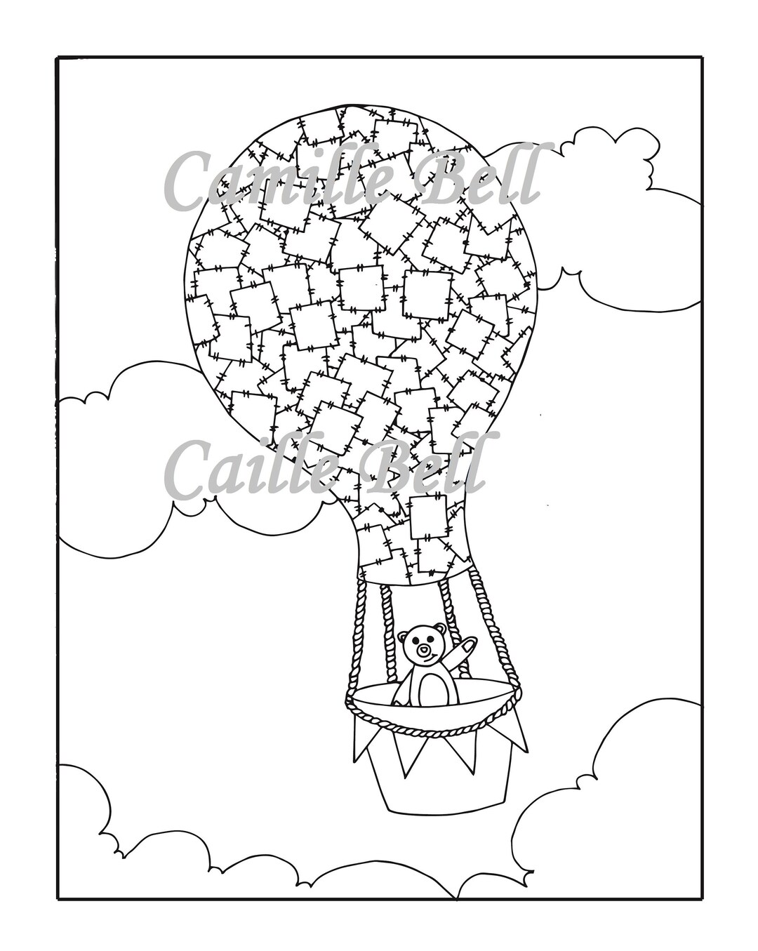 Hot Air Balloon Coloring Page Adult Coloring Page Download - Etsy
