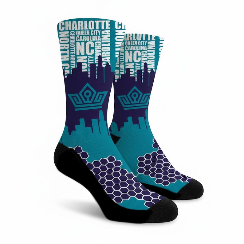 Calcetines Charlotte Calcetines Carolina del Norte Calcetines Charlotte Skyline Calcetines del equipo de baloncesto profesional imagen 1