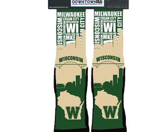 Milwaukee Socks Downtown Socks Skyline Socks Pro Basket Ball Team Socks