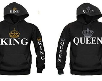 King Queen Black Embroidered Hoodies Twin Pack Cute Couples Etsy