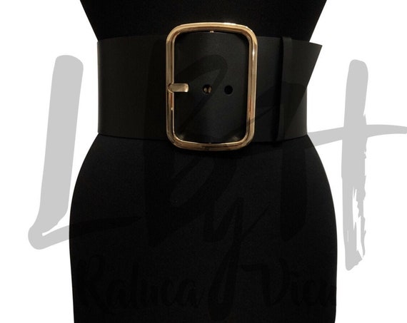 Wide Leather Belt with Golden Buckle, Retro 2000 Fashion, Corset Belt, Underbust Wide Black Belt, Wide Corset Belt, Gift, Special Event Belt