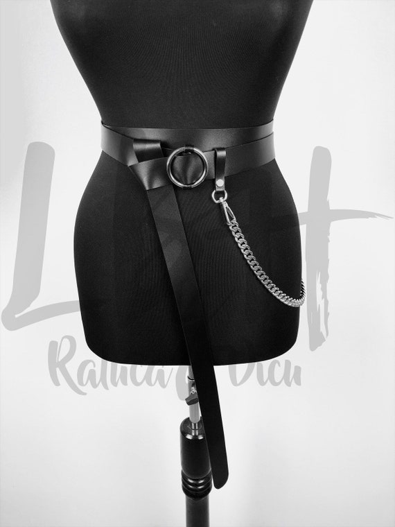 Black Double Wrap Belt with Chain
