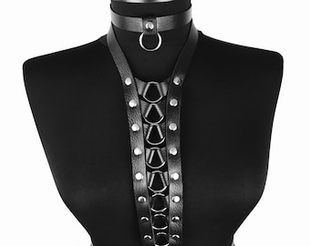 Minimalist Black Leather Neck to Waist Harness