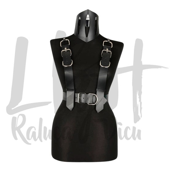 Shoulder and Waist Leather Harness with Metal Accents