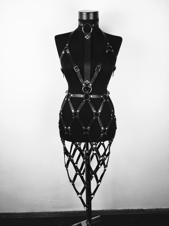 Black Leather Full Body Harness Dress