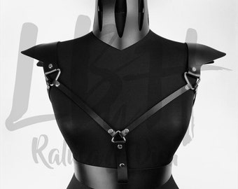 Gothic-inspired Leather Belt with Shoulder Harness