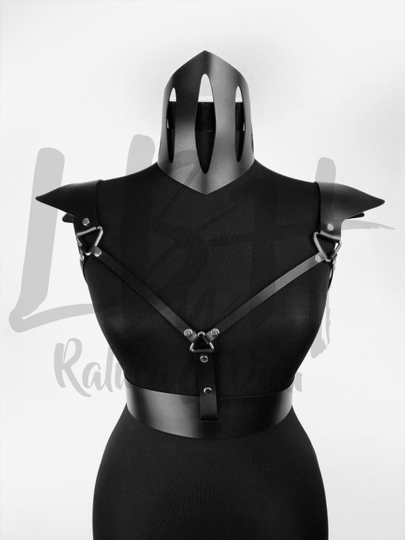 Gothic-inspired Leather Belt with Shoulder Harness