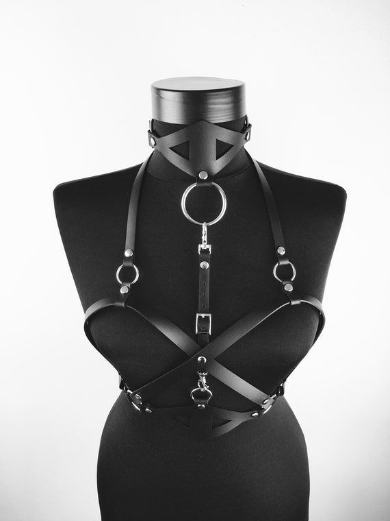 Cross Strap Black Leather Chest Harness