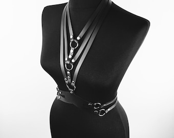 Handcrafted Black Leather Harness for Women