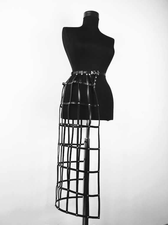 Leather body cage skirt,Lingerie leather,Body cage,Sexy harness dress, Designer leather harness skirt,Sexy leather skirt, Style harness gift