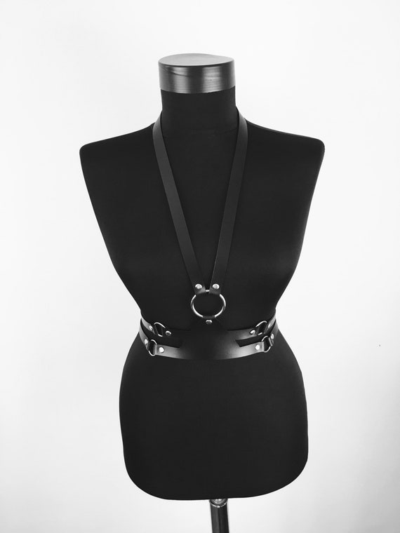 Black Leather Harness with Hand Cut Front Piece