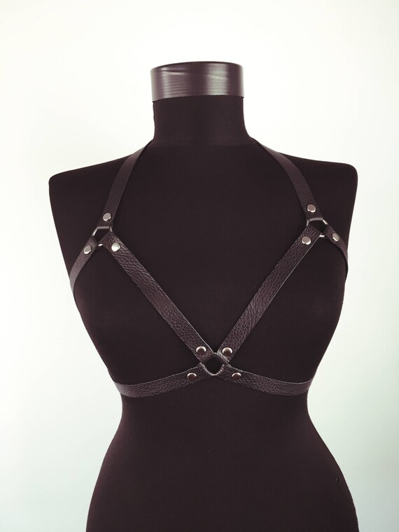 Bralette open cup,Bra leather accessory,Genuine leather bra,Harness bra chest,Sexy body top for her,Harness body top,Sexy provocative bra