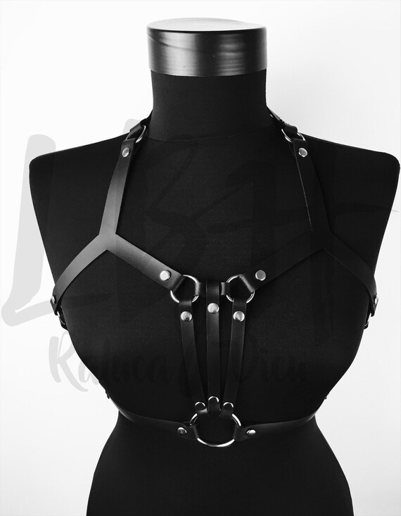 Modern leather harness top,Black leather harness belt,Black body cage gift, Sexy Top Harness, Body Harness women, Leather body harness linge