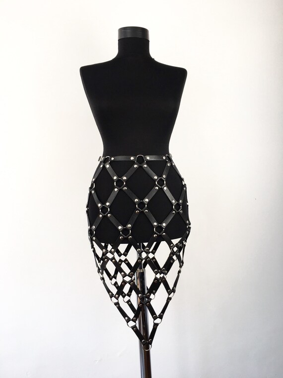 Leather Harness Skirt Women,Hardcore look skirt,Harness belt Leather,Skirt harness,Leather skirt,Leather Mini Skirt,Sexy skirt,Designer look