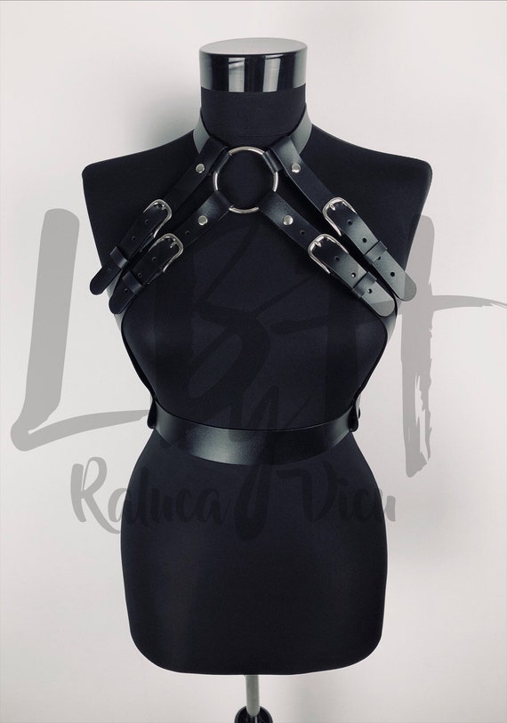 O Ring Four Buckle Leather Choker Black Chocker Harness With Etsy Denmark