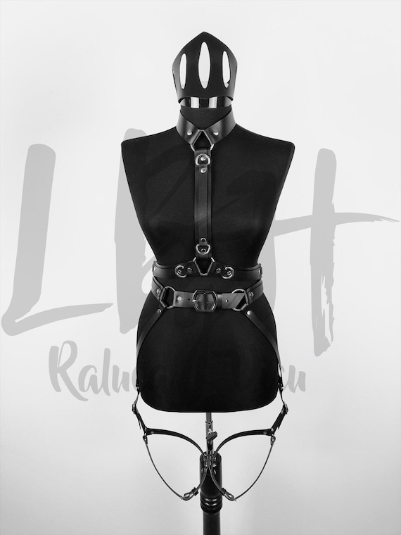Black Leather Harness with Attached Garter like Straps