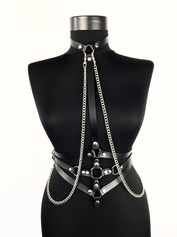 Sexy harness her,Harnais lingerie,Body harness leather, Erotic set harness with chains,Harness belt, Open lingerie,Body belt harness