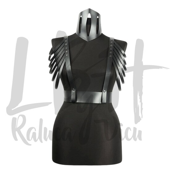 Black Simple Leather Body Top with Layered Shoulder Strings