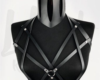 Black leather body harness,Harness body lingerie, Harness leather body, Hardcore look leather lingerie,Genuine black leather fashion outfit
