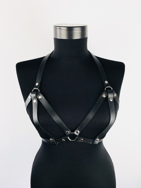 Black Leather Bra | Body Harness | Chest Harness | Leather Top | Leather Belt | Leather Accessories | Sexy Leather Accessories