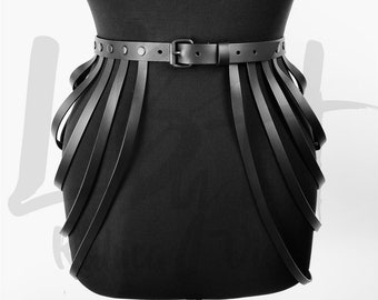 Black Leather Strap Skirt Belt