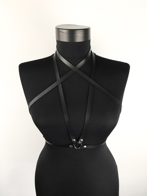 Goth leather harness,Black bra harness, Bra semi star harness,Bra harness cage top,Body cage lingerie, Leather body, Fashion leather harness