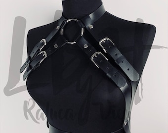 Black Leather Harness with Waist Belt and Choker