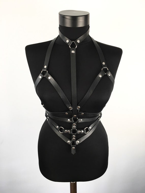 Fetish look bra harness,Leather body waist straps,Hardcore look harness gift,Fetish leather top,Body harness top,Lingerie leather cage belt