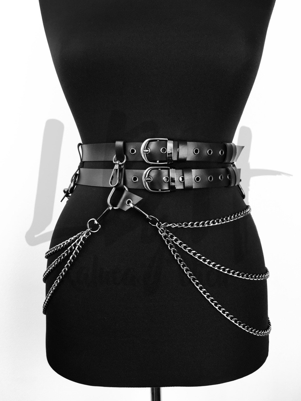 Adjustable Double Belt With Hanging Chains 