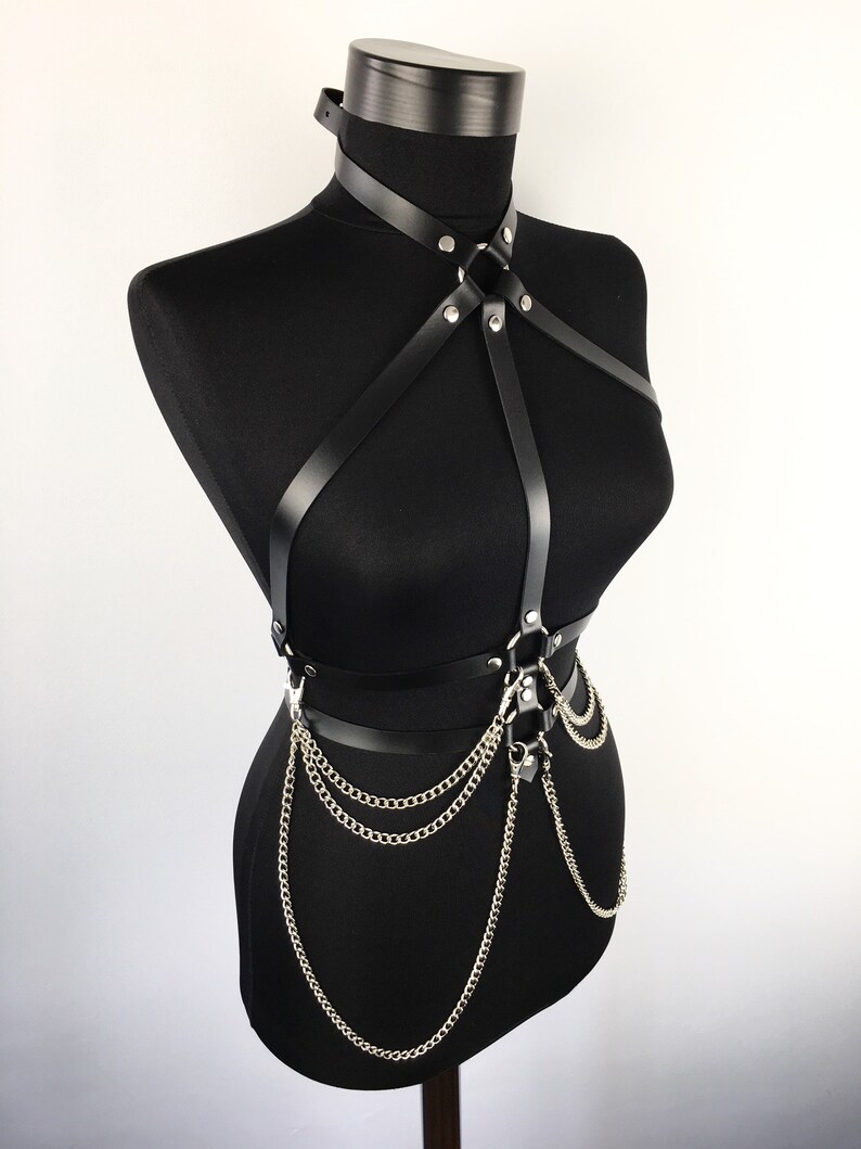 Leather Body Cage Harness With Chain Chest Harness Body Etsy