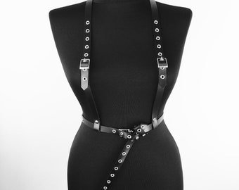 Black Leather Braces Belt